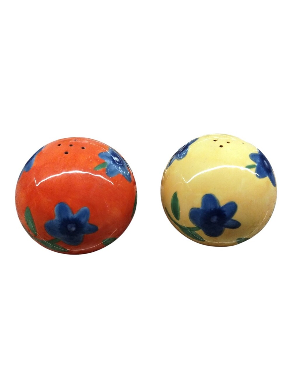 Vintage Salt & Pepper Shaker Set Avon Luau Flower Round Orange Yellow Blue